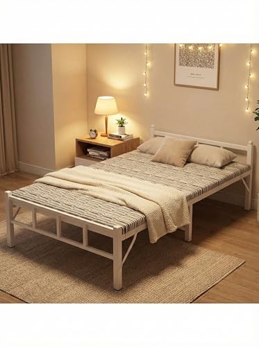 Folding Bed Portable Foldable Guest Bed for Adults Metal Bed Frame Fold Up Bed for Spare Bedroom Office Outdoor No Assembly Required White