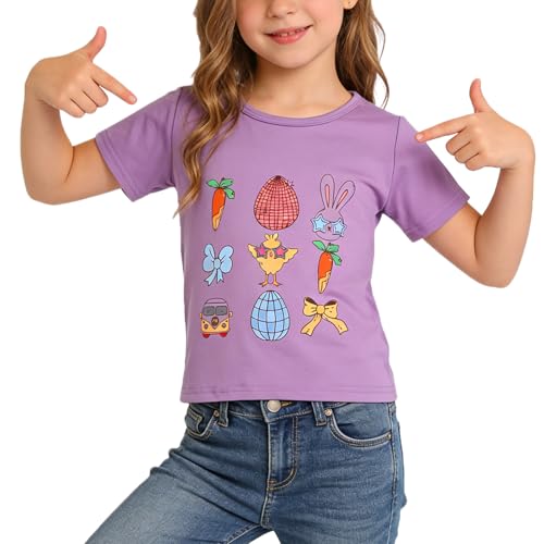 Image of Easter Toddler Girls T-Shirts Bunny Short Sleeve Shirts Kids T Shirts Cotton Girls Summer Tops 3-8Y