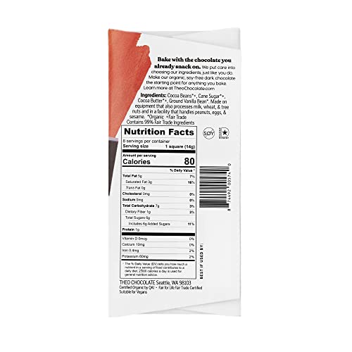 Theo Chocolate Organic Dark Chocolate Semisweet Baking Bar, 55% Cacao, 4 Ounce Bar, 10 Pack | Vegan, Fair Trade #TOP1