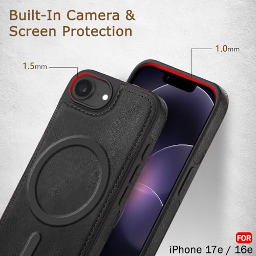 Image of TheGiftKart for iPhone 16e / iPhone 17e Case, Leather Finish Back Cover Compatible with MagSafe, Shockproof Design, Raised Edges for Camera & Screen Protection, Stunning Minimalist Cover Case (Black)