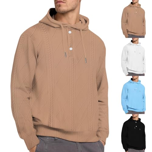 Button Up Hooded Sweatshirt For Men Knit Long Sleeve Commute Hoodie Tactical Drawstring Lightweight Wander Pullover4