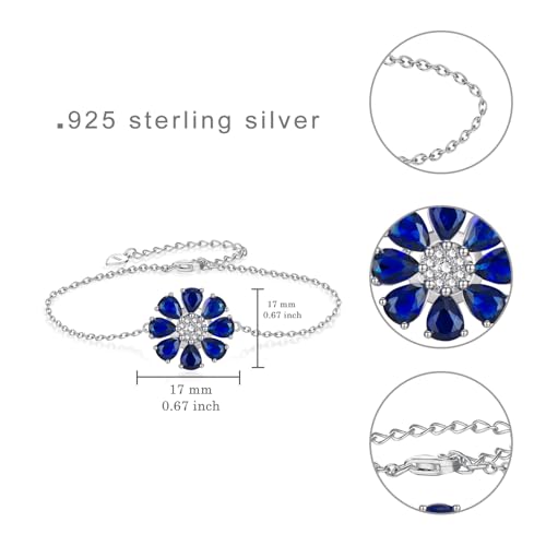 Sapphire Bracelets 925 Sterling Silver Blue Flower Bracelets for Women Blue Sapphire Bracelets Flower Sapphire Jewelry Gifts for Women4