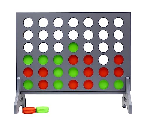 Image of Giant 4 in a Row Game for Family & Adults - Tailgating Pros Jumbo Grey Wooden Four in a Row Indoor & Outdoor Yard Game for Family Party Fun, Portable Activities for Patio, Backyard, and Camping