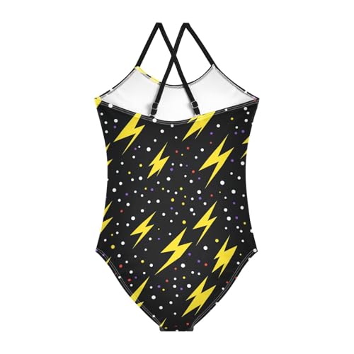 Yellow Lightning Bolts Girls One Piece Swimsuits Black Sport Halter Swimwear Beach Bathing Suit 3T2
