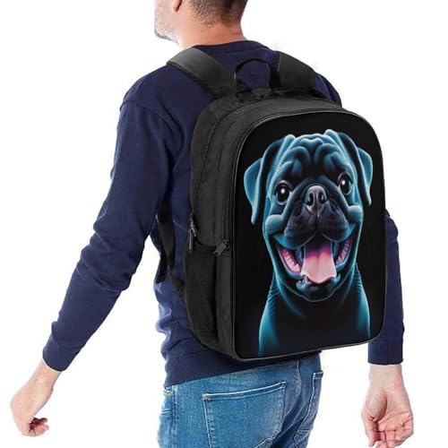 Mochila escolar de perro pug impermeable 3D de 40cm para guardería 5