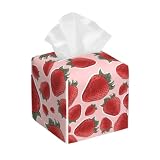 Caja de pañuelos Cuadrada de PVC Rosa con diseño de Fresa, Soporte Decorativo Moderno para tocador de baño.