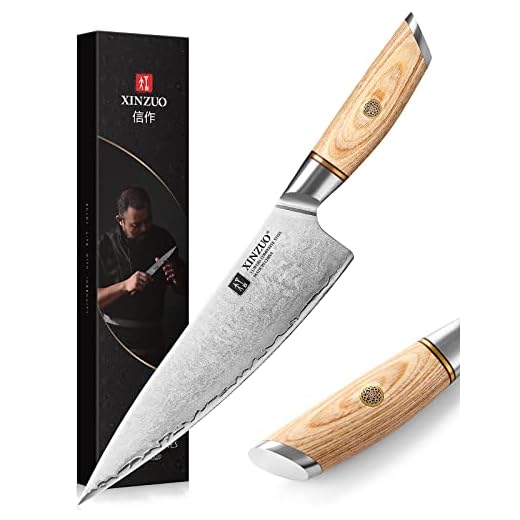 XINZUO Cuchillo de Chef y de Cocinero Profesional 21.2cm - Cuchillo Gyuto Afilado de Cocina 10Cr15CoMoV de Acero Compuesto de 3 Capas - Mango de Madera Pakka