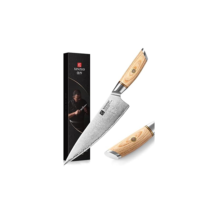 XINZUO 8.3 Inch Chef Knife, Composite Steel, Professional Kitchen Cooking Knife 3 Layers Clad Steel Gyuto Knife, Stainless Steel Sharp Sushi Knife -with Pakkawood Handle
