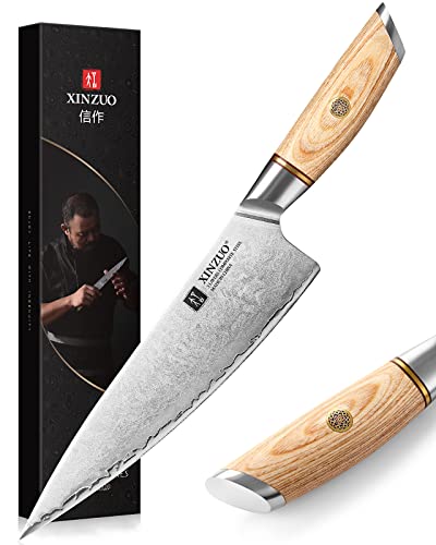 XINZUO 21.2cm Kochmesser Verbundstahl 10Cr15CoMoV, Profi Chefmesser Edelstahl Küchenmesser 3 Schichten Verbundstahl Gyuto Messer Scharfe Klinge -Japanischen Stil Pakkaholz Griff