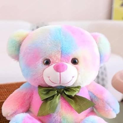 Image of Soft Plush Toy for Kids - Cute Stuffed Animal Soft Toy - Soft Cuddly Toy for Baby Boys & Girls, Return Gift & Room Decor -Rainbow Color Teddy Bear 30 cm (monu Bear Multi Colour)