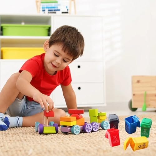 Rainway 15 Stück Mini Mülleimer Spielzeug, 3 Sets (je 5 Farben: Grau/Rot/Gelb/Grün/Blau) aus ABS – Mini-Spielzeug für Straßenverkehrsbarriere & Wegweiser, fördert Hand-Augen-Koordination, 4cm x 2.5cm