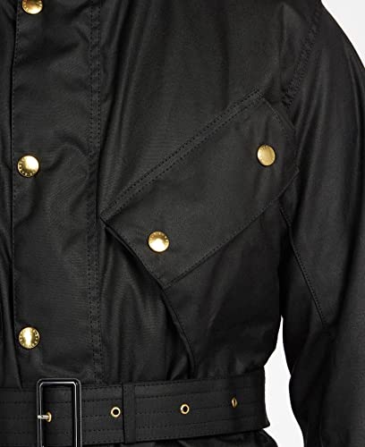 Men's Waxed Cotton Trucker Jacket - Water-Resistant Outdoor Utility Belted Coat - Outdoor Military Style Coat4