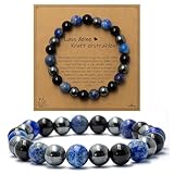 Bixorp Lapislazuli + Onyx + Hämatit Perlenarmband auf Geschenkkarte - Lass deine Kraft strahlen - Verschiedene Längen mit 8mm Perlen - Handgefertigtes Edelstein Armband in Geschenkverpackung - 20cm