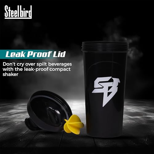 Image of Steelbird Super 700: High-Performance Gym Protein Shaker Bottle - Boost Your Workout! (Black)