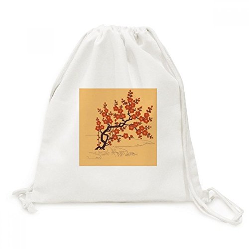 Sac cordon Peinture Japonaise Fleur Rouge en toile pour voyage