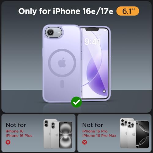 Image of Miracase for iPhone 16e case & iPhone 17e Case for MagSafe [with 2x9H+ Screen Protectors] TOP Military-Grade Protection Shockproof with Velvet Touch for iPhone 16e /17e Phone Case 6.1 inch, Light Purple
