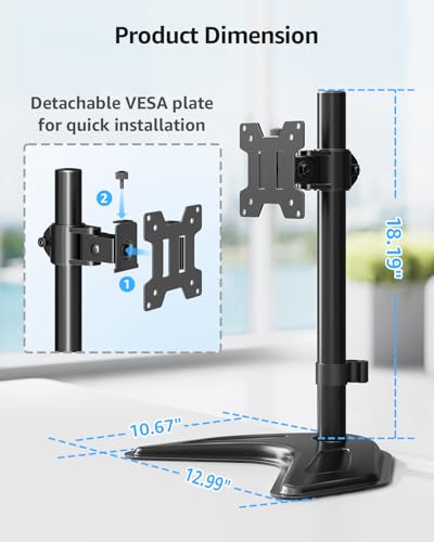 Image of MOUNTUP Single Monitor Stands, Freestanding VESA Monitor Desk Mount fits 13'' to 32'' Computer Screen with Height Adjustable, Swivel, Tilt, Rotation, 17.6 lbs Load, For Home Office, VESA 75x75 /100x100