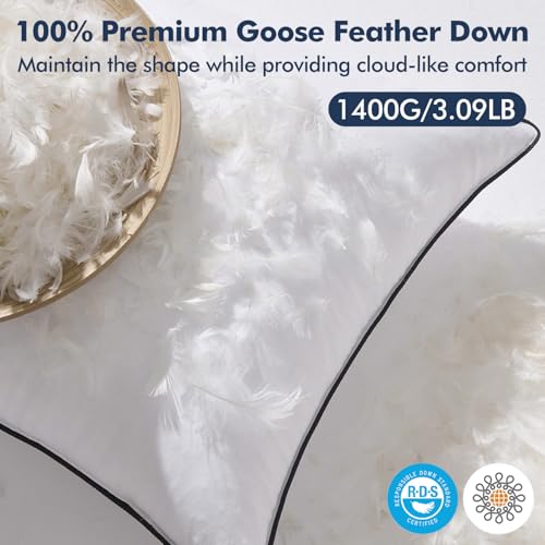 Image of MIULEE Goose Feather Down 14x36 Pillow Insert with 100% Down-Proof Cotton Cover, Soft Fluffy Decorative Pillow for Sofa Bed Couch Living Room White