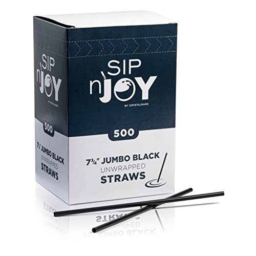 [500-Pack] Plastic Straws - 7.75 Inches Long Drinking Straws Standard Size Bulk Pack Black