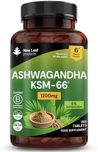 Ashwagandha KSM 66-365 (6 Months Supply) 1200mg Vegan Tablets Pure High Strength Root Extract - Ashwagandha KSM Tablets Supplement (not Capsules or Gummies) Non-GMO & UK Made (6 Months Supply)