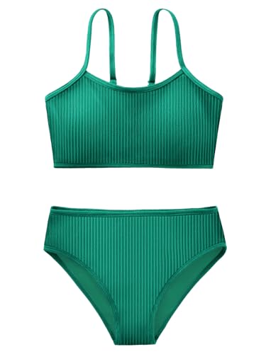 Girl's 4 Piece Swimsuit Solid Spaghetti Strap Bikini Sets Beach Bathing Suit Swimwear for Teen Kids