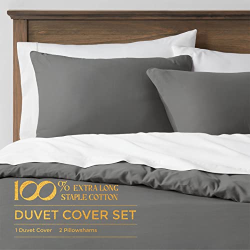 Mayfair Linen King/California King Duvet Cover, 600 Thread Count Sateen 3Pc Egyptian Cotton Duvet Cover Set, 100% Pure Cotton Comforter Cover, 2 Pillow Shams, Zipper Closure, 7 Corner Ties-(Dark Grey) #TOP7