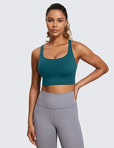 Image of CRZ YOGA Naked Feeling Longline Sports Bras | Medium Support, Removable Pads, Yoga, Sleek, Strappy Back, Scoop Neck, for Women
