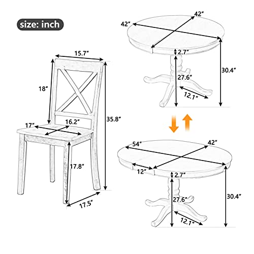Kasue Modern 5-Piece Dining Table Set For 4 With Round Table And 4 Kitchen Room Chairs, Natural Wood Wash Finish For Dining Room, Dinette, Breakfast Nook #TOP6