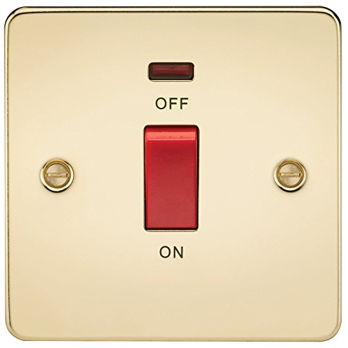 Knightsbridge FPAV8331NPB Flat Plate 45A 1G Dp Switch with Neon-Polished Brass