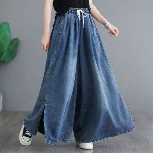 ebossy Womens Wide Leg Denim Pants High Waisted Drawstring Baggy Loose Jeans Casual Palazzo Culottes2