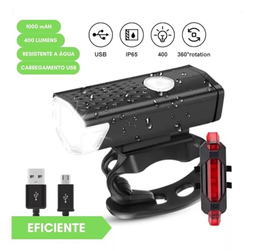 COEMA Kit de luzes de bicicleta recarregável, conjunto de farol e lanterna traseira, impermeável, vá