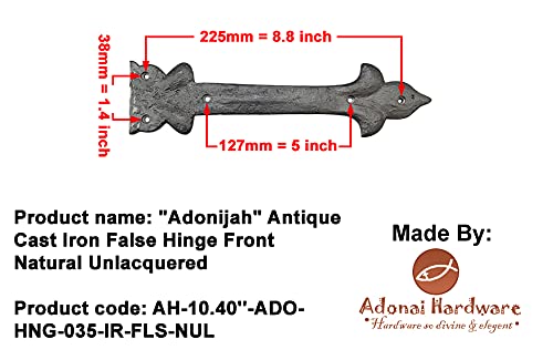 Image of Adonai Hardware Adonijah Antique Cast Iron Strap False or Faux or Dummy Hinge Front (10.40 inch X 8 Pack, Natural Iron) for Barn Doors, Gates, Cabinets, Wooden Box, Furniture, Chest, Trunks and Sheds