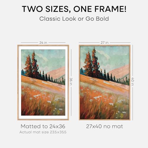 Image of Homeforia Wood Poster Frame 27x40, High End Natural Oak 27 x 40 Large Picture Frame with Mat 24 by 36, 27x40 Light Wooden Frames Matted to 24x36, 40x27 Movie Frames, Tempered Glass, Wall Kit, Set of 1