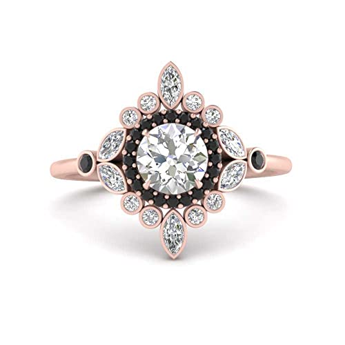 Image of 55Carat Choose Your Gemstone Round Halo Floral Engagement Ring Rose Gold Plated Round Shape Vintage Engagement Rings Everyday Jewelry Wedding Jewelry Handmade Gifts for Wife US Size 4 to 12