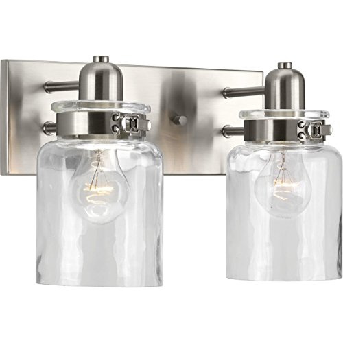 Calhoun Collection 2-Light Clear Glass Farmhouse Bath Vanity Light Brushed Nickel #TOP3