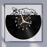  SZG Bouledogue Français Disque Vinyle Horloge Murale Décoration pour Cuisine Salon, Cadeau pour Hommes/Femmes/Maman/Papa(C) sans LED