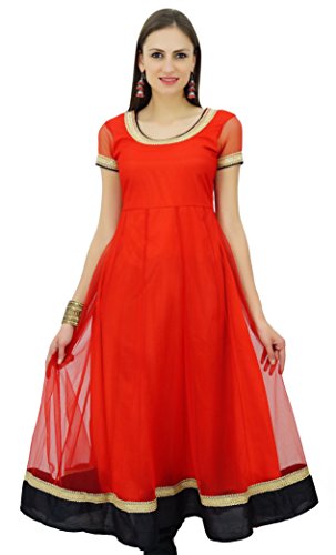 Bimba Femmes Flaired Robe de Anarkali Net Kurta Solide Usure du Parti Tunique