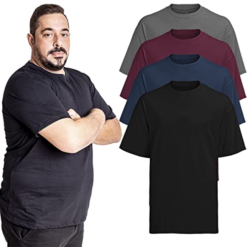 Kit 4 Camisetas Masculinas Plus Size Básicas Algodão Premium (MULTICOLORIDO, G3)