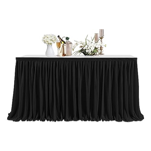 Trimming Shop Table Skirt, 17 Feet Pleated Rectangle Polyester Table Skirts for Table Decoration for Party, Wedding, Birthday, Baby Shower, Home Decoration, Banquet, Events (Black, 1 Piece)