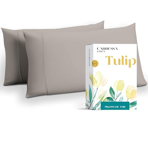 Carressa Linen Egyptian Cotton Pillow Cases Queen Size Set of 2 - Luxury 800 Series High Thread Count Standard Cotton Pillow Cases (Crisp Taupe), Soft, Cooling, Sateen Weave Hotel Pillowcover