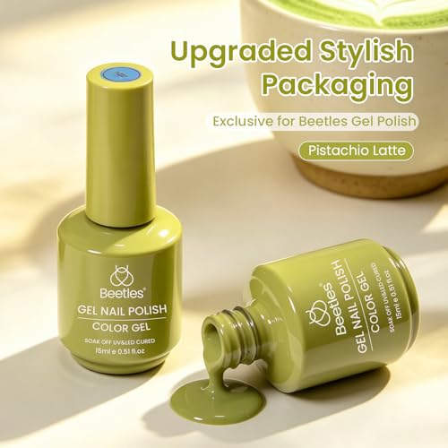 Image of Beetles Green Gel Polish - Pistachio Latte 15ML /0.51Fl Oz, Lime Green Gel Nail Polish, Color-Matched Bottle, Soak-Off UV LED, Long-Lasting Holiday & Fall Nails Art for DIY Beginners & Salon Pros