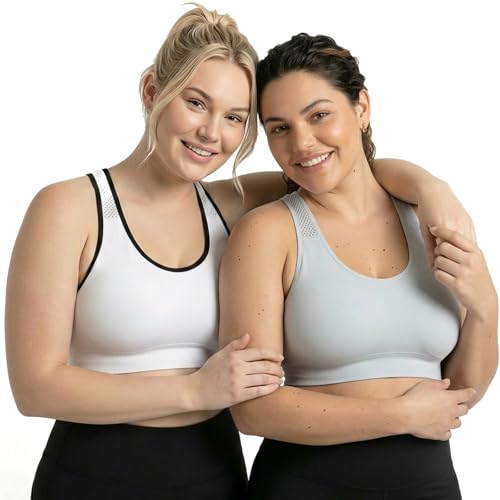 Image of Under Control Plus Size Sport Bras for Women Large Bust Seamless Racerback Padded Yoga Workout Bras Black White Pack 1X-2X-3X