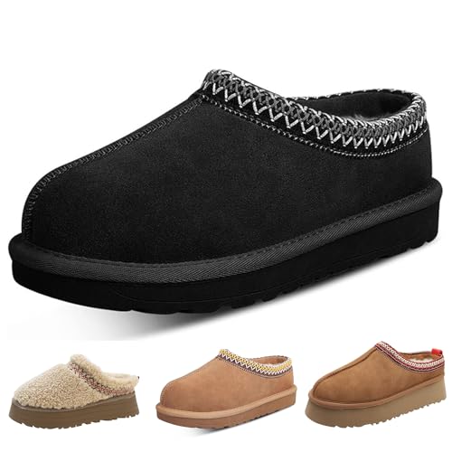 xhuoqdk Fashion Platform Slippers for kids Fur Fleece Lined Short Ankle Boot boy girl Comfortable Warm Outdoor Indoor Home Non slip fuzzy big Little Kid Mini Boots (Black-36)