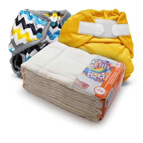 Image of KANGA CARE Prefold Size 2 Cloth Diaper Set Reusable Unbleached Viscose of Rayon from Bamboo 6 Pack + 2 Waterproof Rumparooz One Size Diaper Cover Baby Neutral