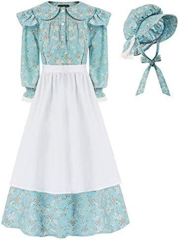 Scarlet Darkness Colonial Girls Dresses Pioneer Pilgrim Costume Dress Green 14-15Years