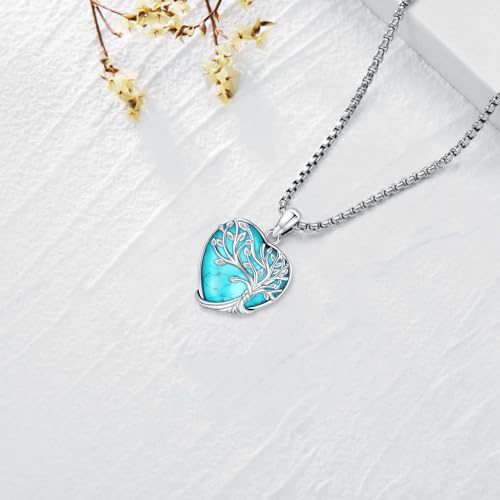 Tree of Life Necklace for Women Sterling Silver Celtic Moon Tree Moonstone Turquoise Pendant Heart Family Tree Necklace for Mother Daughter Sister Gifts3