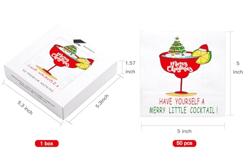 WRAPAHOLIC 50Pcs Christmas Paper Napkins - 3 Ply Xmas Wine Glass Disposable Cocktail Napkin for Christmas Party Supplies Tableware, Xmas Holiday - 5 x 5 In – Image 3