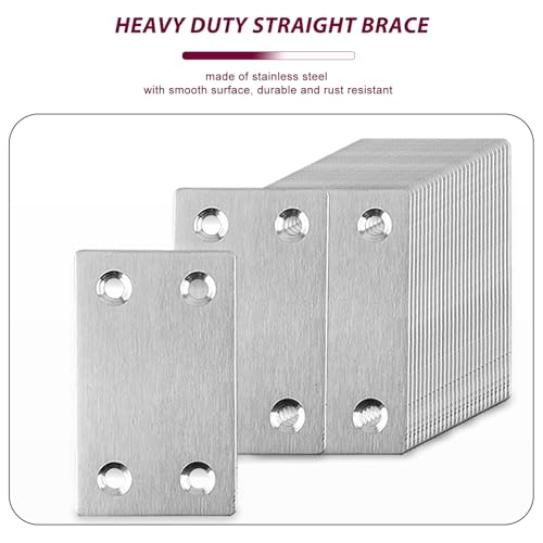 50PCS Silver Flat Mending Plates, 2.36” 304 Stainless Steel Brace Straight Mending Joining Plates，Metal Straight Brackets for Fastening and Fixing, Reinforced Furnitures,2.36X1.5X0.06IN - Thumbnail 3