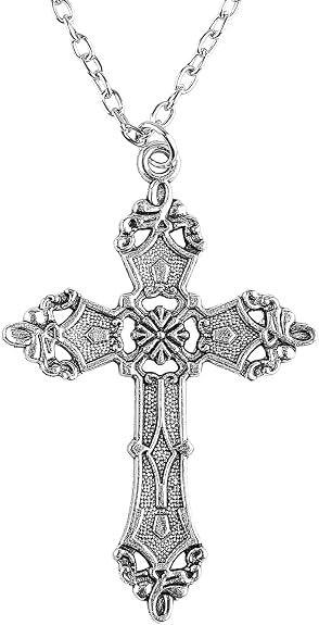 Image of Cross Necklace-Silver Catholic Cross Necklace for Women Men Cross Pendant with Adjustable Chain Birthday Religious Jewelry Gift