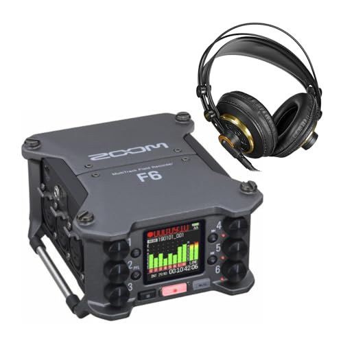 Zoom F6 6-Input / 14-Track Multi-Track Field Recorder Bundle with Studio Professional Over-Ear Headphones (2 Items)